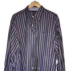 CHAPS RED NAVY BLUE PIN STRIPE BUTTON UP SHIRT